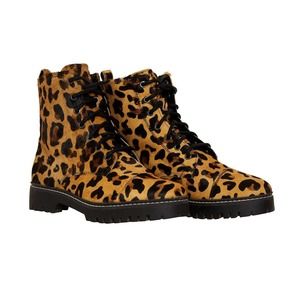 Myra Shoes Leopard-Chic Hairon Leather Inertia Boots Sz 9 Lug-sole Womans New